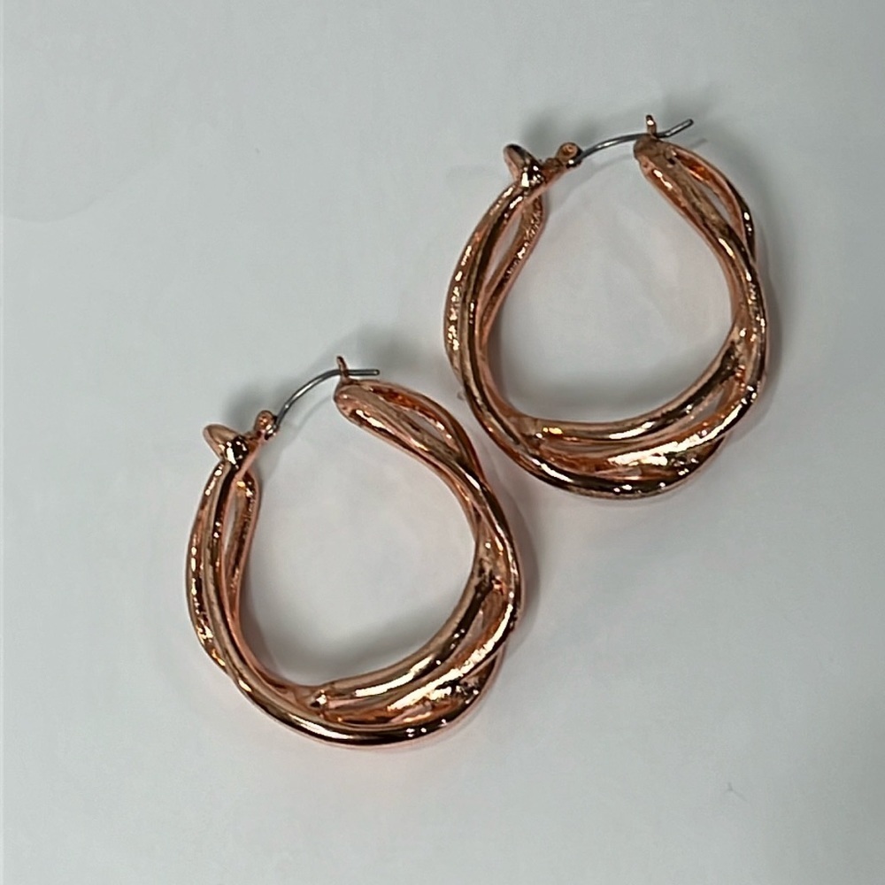 Bright Copper Tone Thick Twist Hoops Earrings Bold Shiny Statement OS
